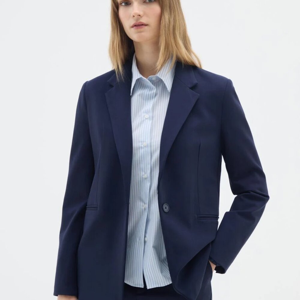 Anne Klein Women's Blue Notched-Collar One Button Blazer Jacket Size M